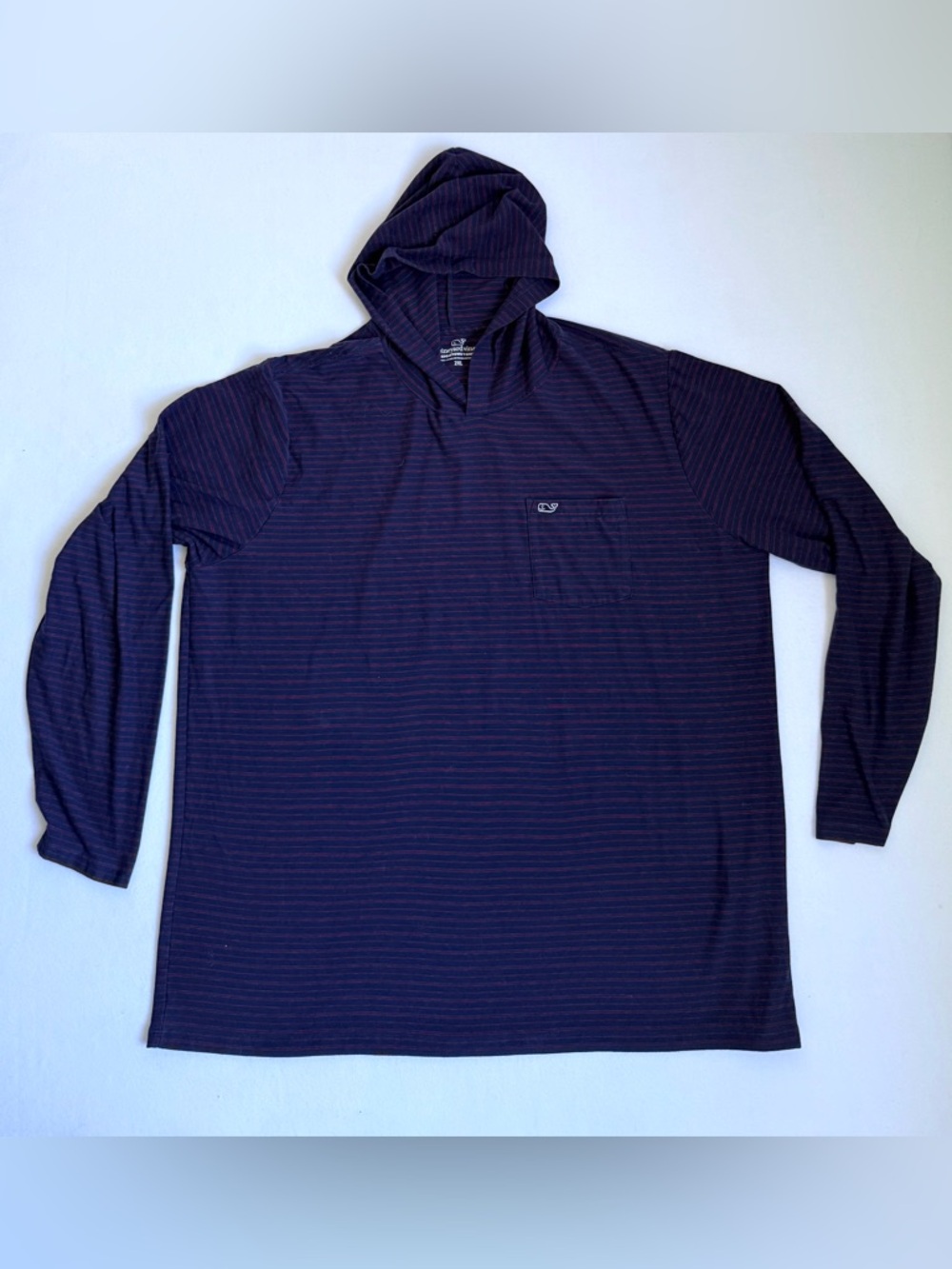 Vineyard Vines Edgartown Hooded T Shirt 2XL Navy Pink Stripe Long Sleeve Pocket